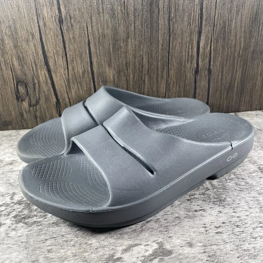 OOFOS OOahh Sport Flex Slides Recovery Sandals Gray Mens Sz 10
